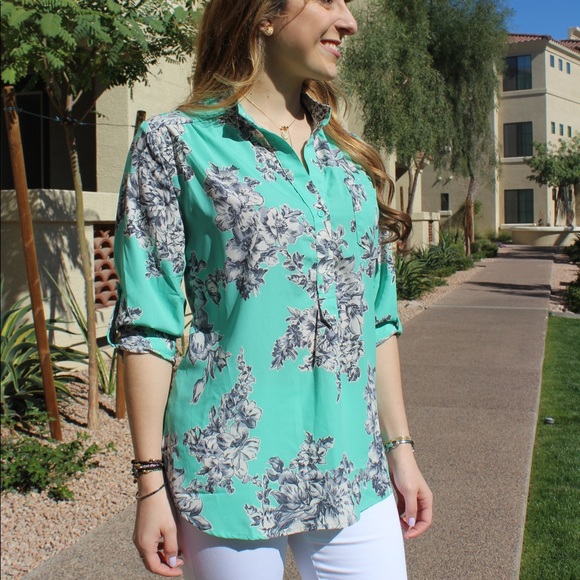 Teal Floral Blouse - Picture 5 of 7